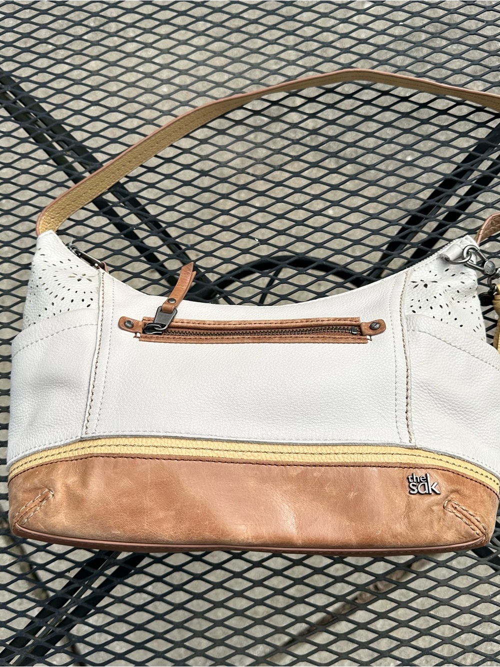 The Sak Kendra Leather Two-Tone Hobo Bag in Cream and Tan - Picture 8 of 8